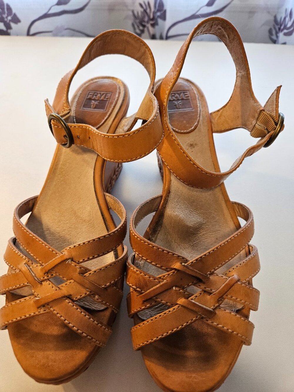 Frye Carlie Wedge Sandals, Size 8 Used
